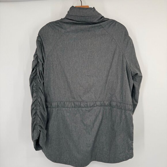 Fabletics Gray Ruched Long Sleeve Jacket Pink Zipper Drawstring Womens size larg - Picture 14 of 16
